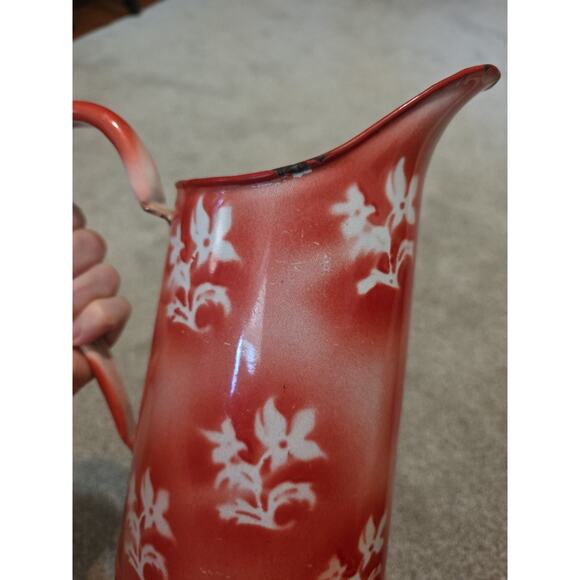 French Style Shabby Chic Pink Anitque Enamel Jug - Picture 2 of 10
